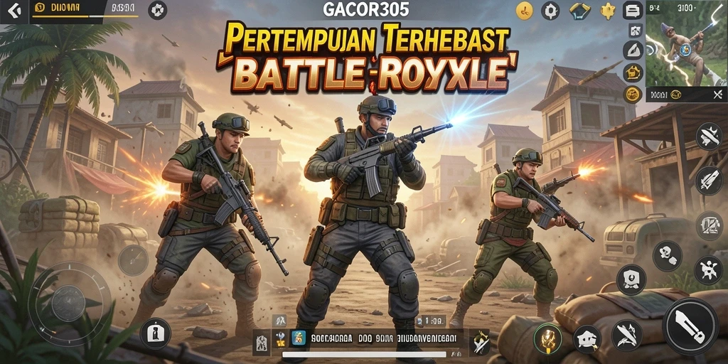 Screenshot menampilkan aksi intens di pertempuran Battle Royale GACOR305.