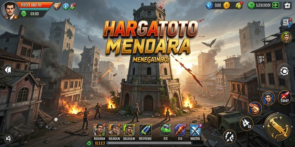 Tampilan gameplay HARGATOTO dengan menara pertahanan yang strategis.