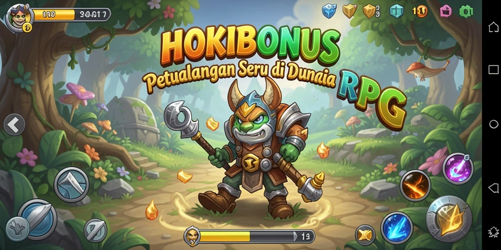 Tangkapan layar utama HOKIBONUS yang menunjukkan aksi perang RPG yang menegangkan.