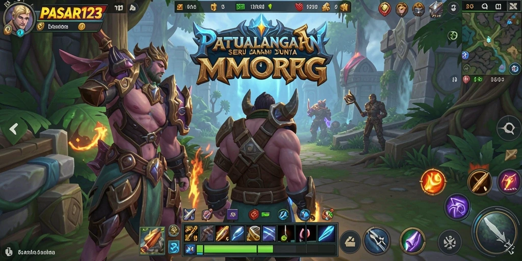 Screenshot PASAR123 menampilkan pemain beraksi dalam dunia MMORPG yang epik.