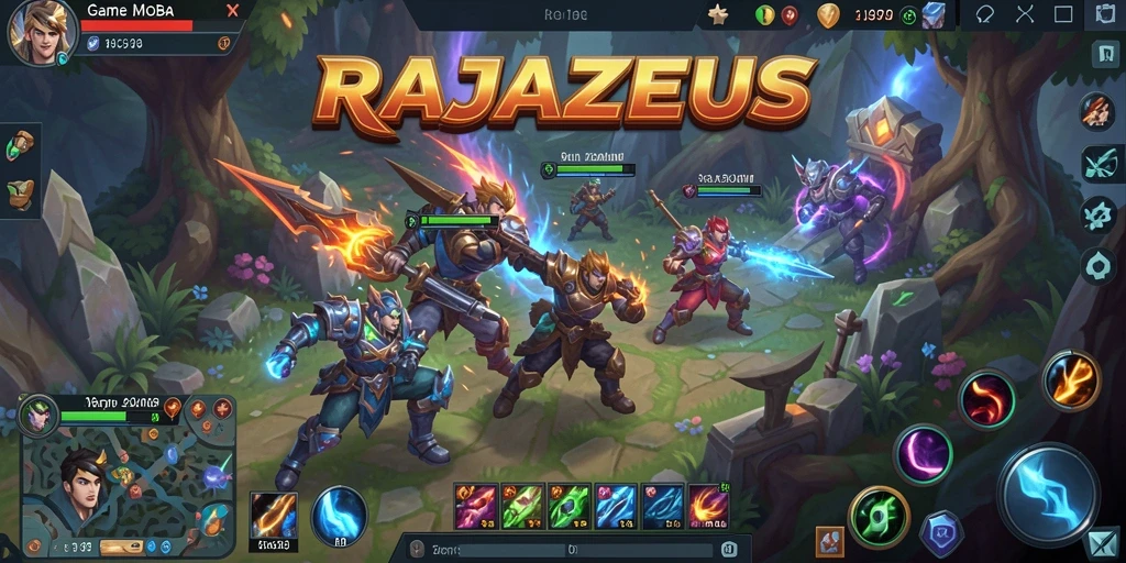 Tampilan epik gameplay RAJAZEUS dalam pertarungan MOBA.