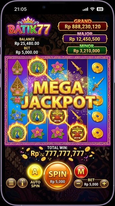 Interface sederhana dari batik77 yang memudahkan navigasi pengguna.